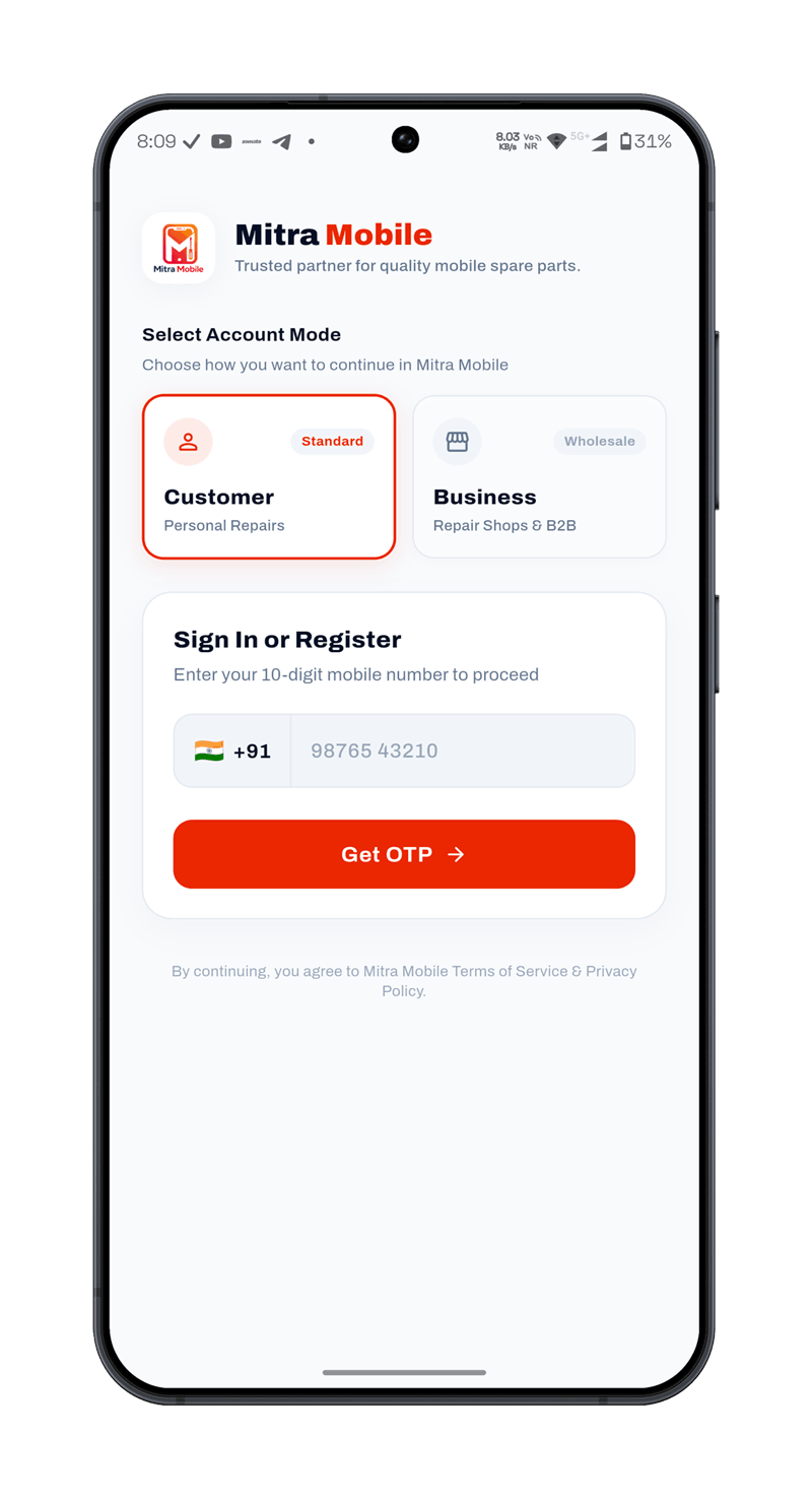 Mitra Mobile App Screen 1